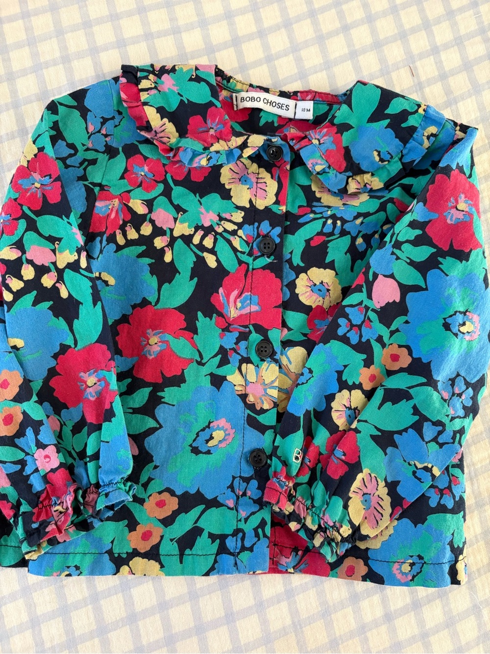 Bobo Choses Navy Floral Ruffle-Collar Button Shirt